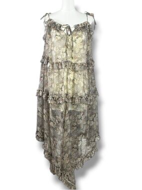Choosy Ethereal Dainty Tiered Asymmetrical Ruffle Midi Dress Muted Floral Size 4